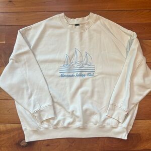 Wild Fable White Crew Neck Sweater with Blue Graphic